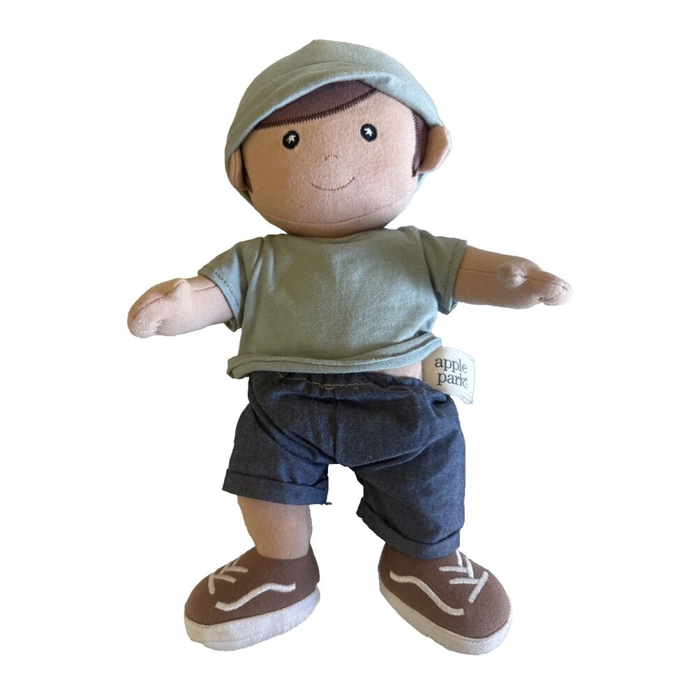 Apple Park Kids Levi Plush Doll Sage Organic Cotton Washable Boy Doll